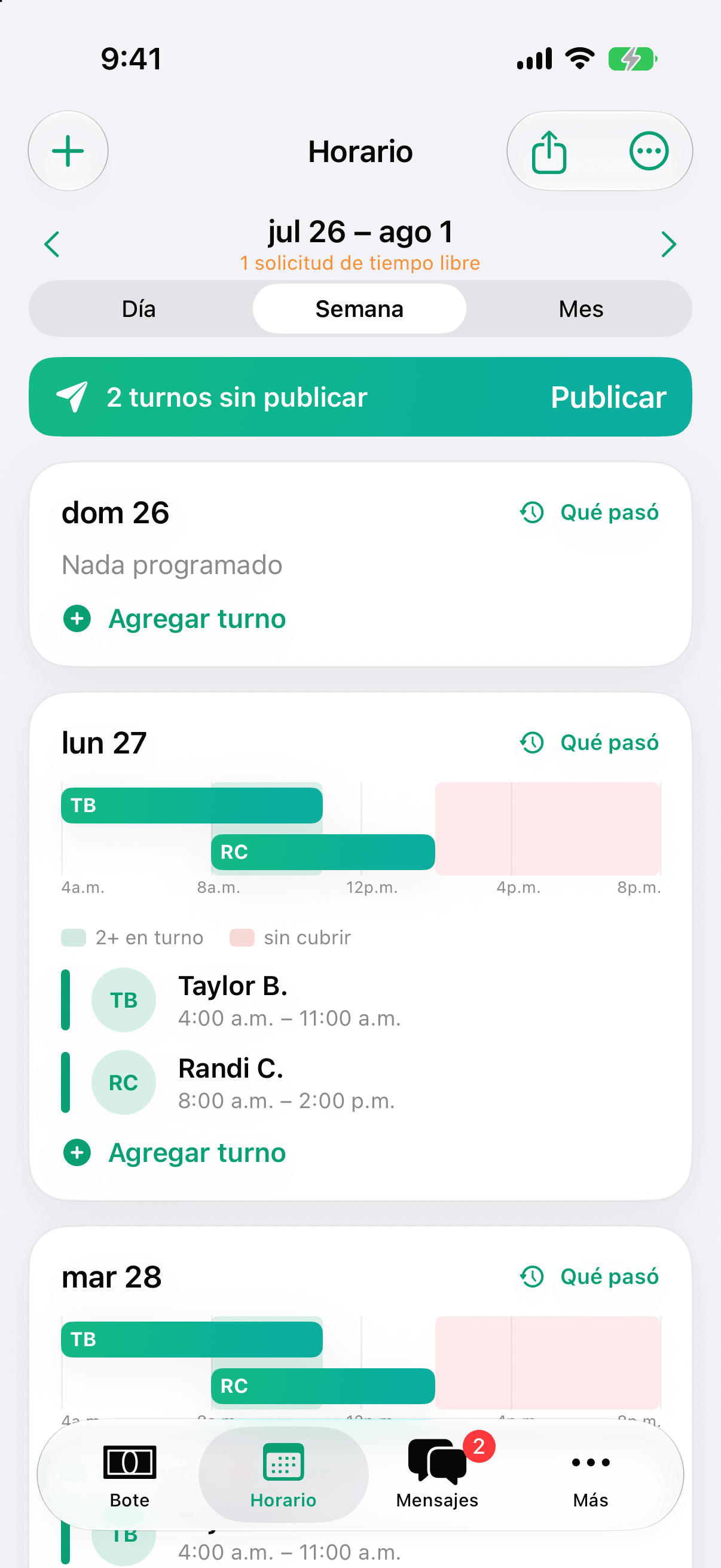 Horario semanal de PaidFair